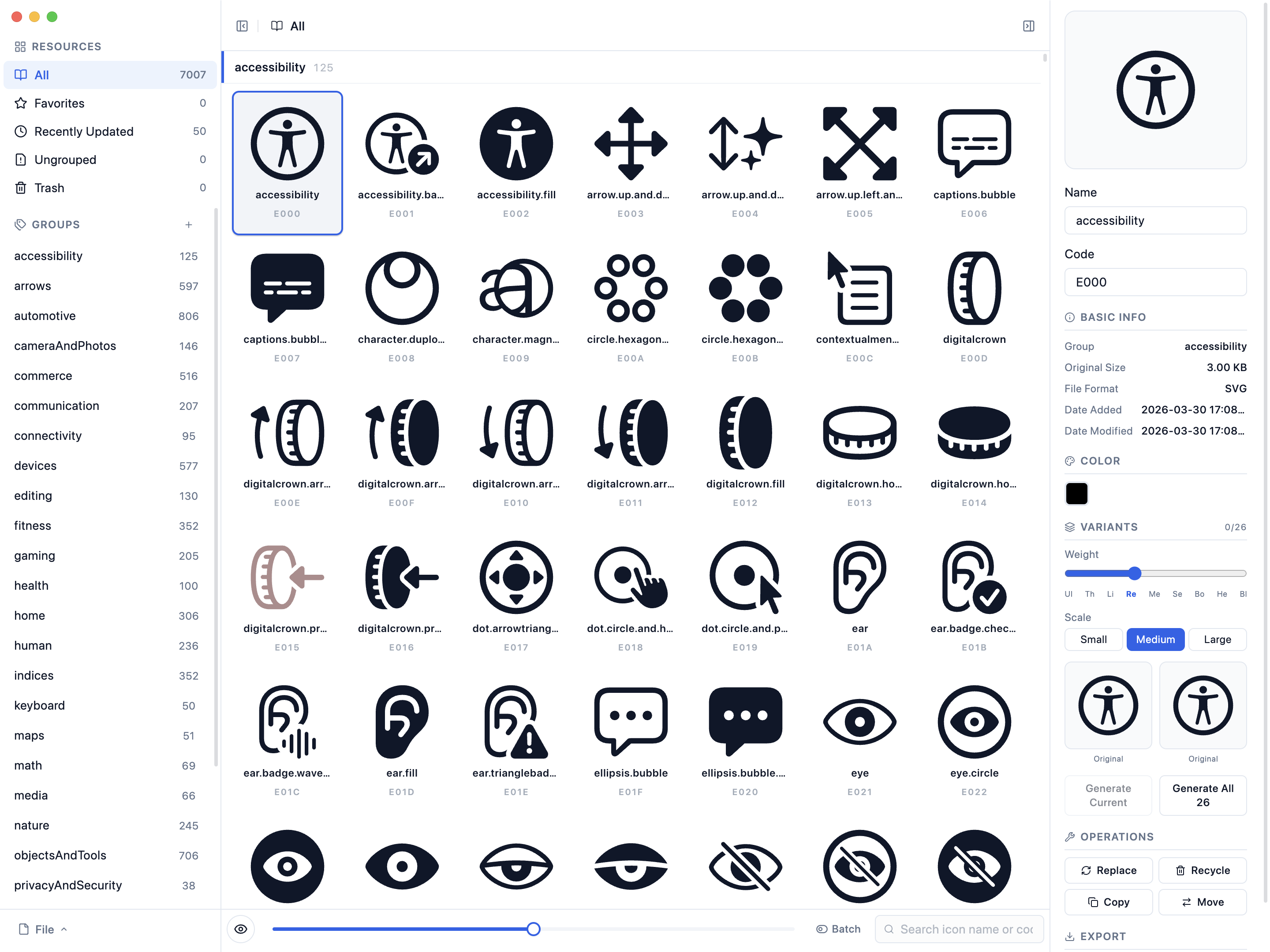Bobcorn — browse and manage thousands of SVG icons with groups, search, and detail panel